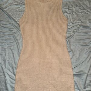 Elegant Tan LULUS Sleeveless Knit Dress